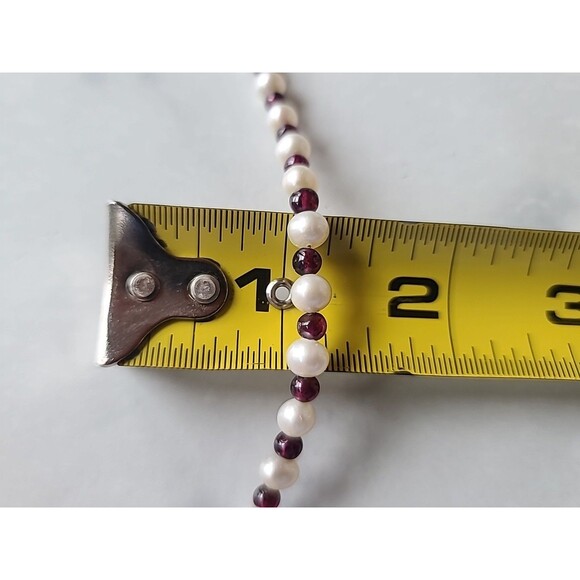 925 Sterling Silver Pearl & Garnet Beaded Bracelet With Heart & Amethyst Charms - Picture 9 of 10
